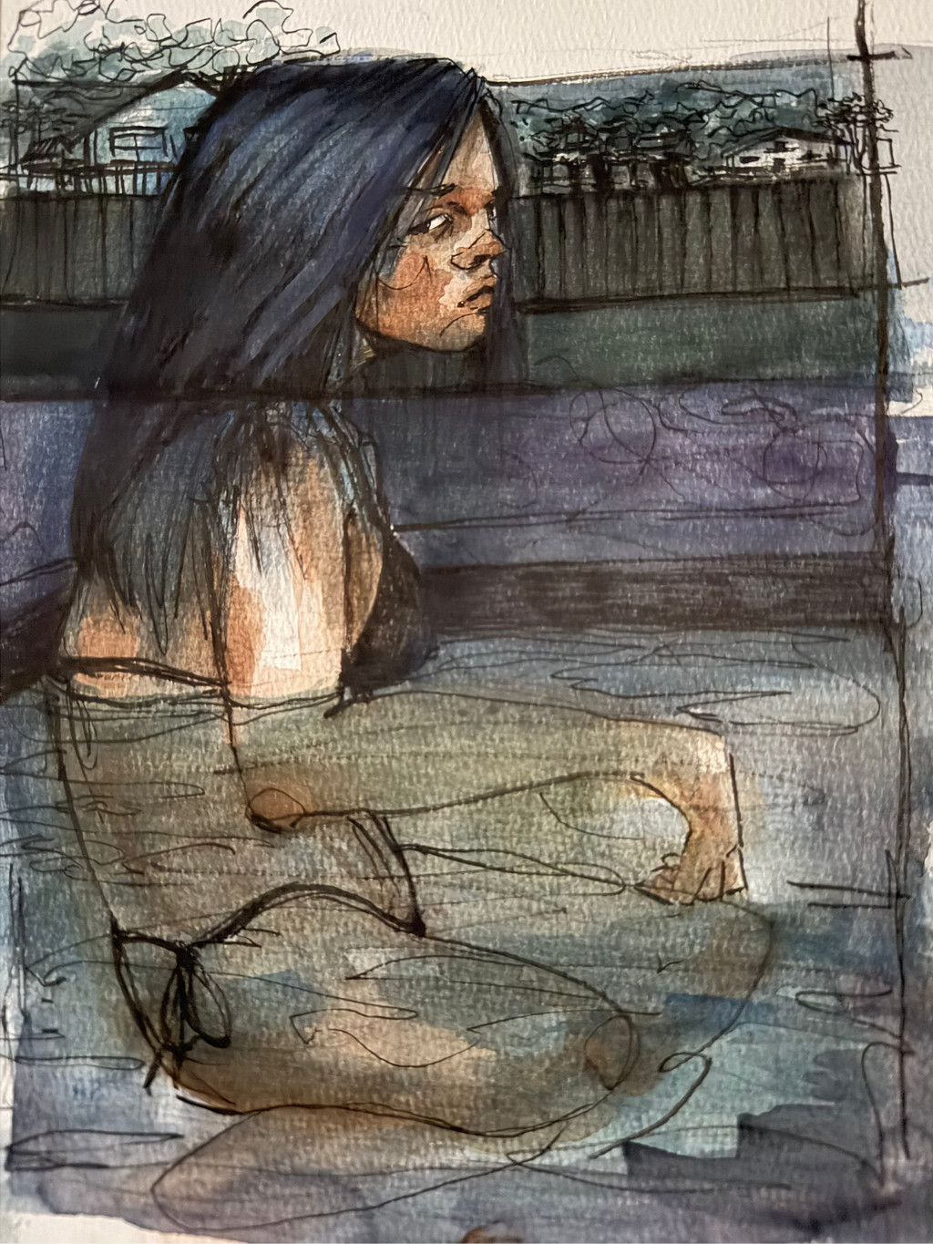 Set of 3 watercolor paintings "self" portrait